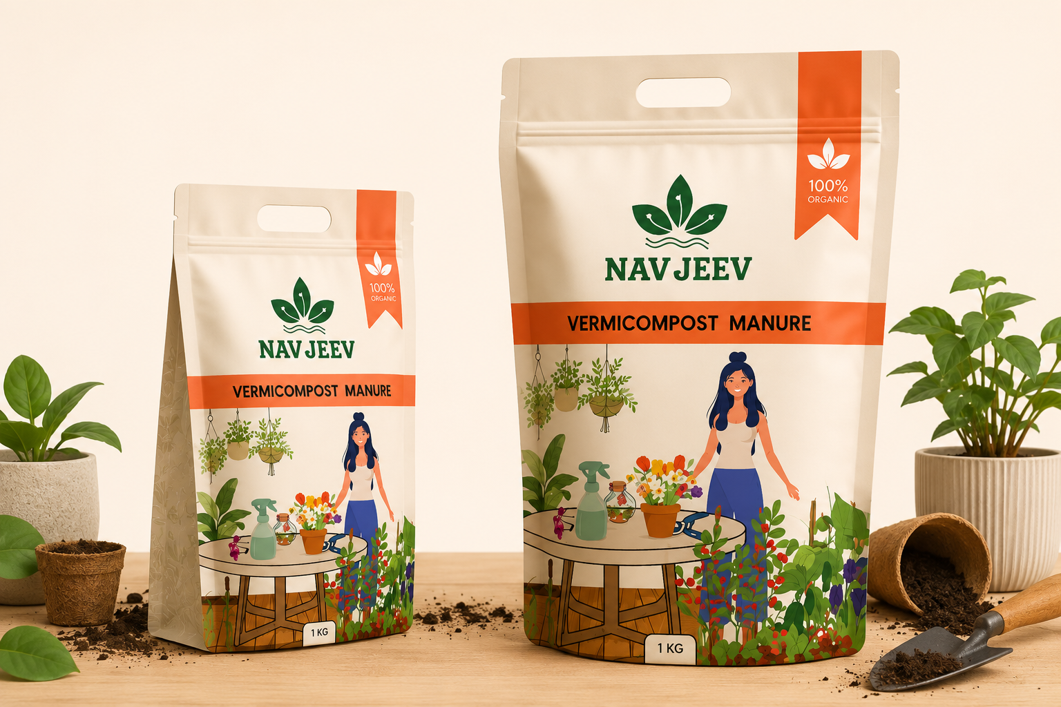 Navjeev Vermicompost pouch, 45 degree view